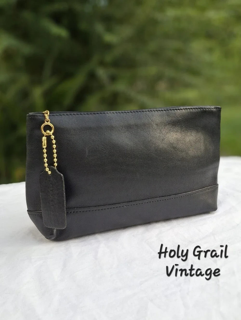 Vintage 90's Coach Black Glove-Tanned Leather Large Cosmetic Case Pouch #7172